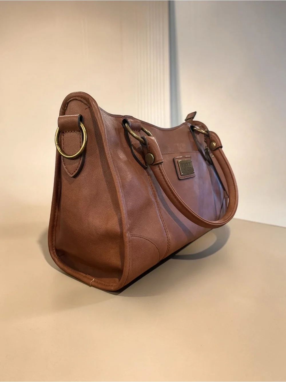 FRYE AND CO. Faux Leather Satchel in Cognac